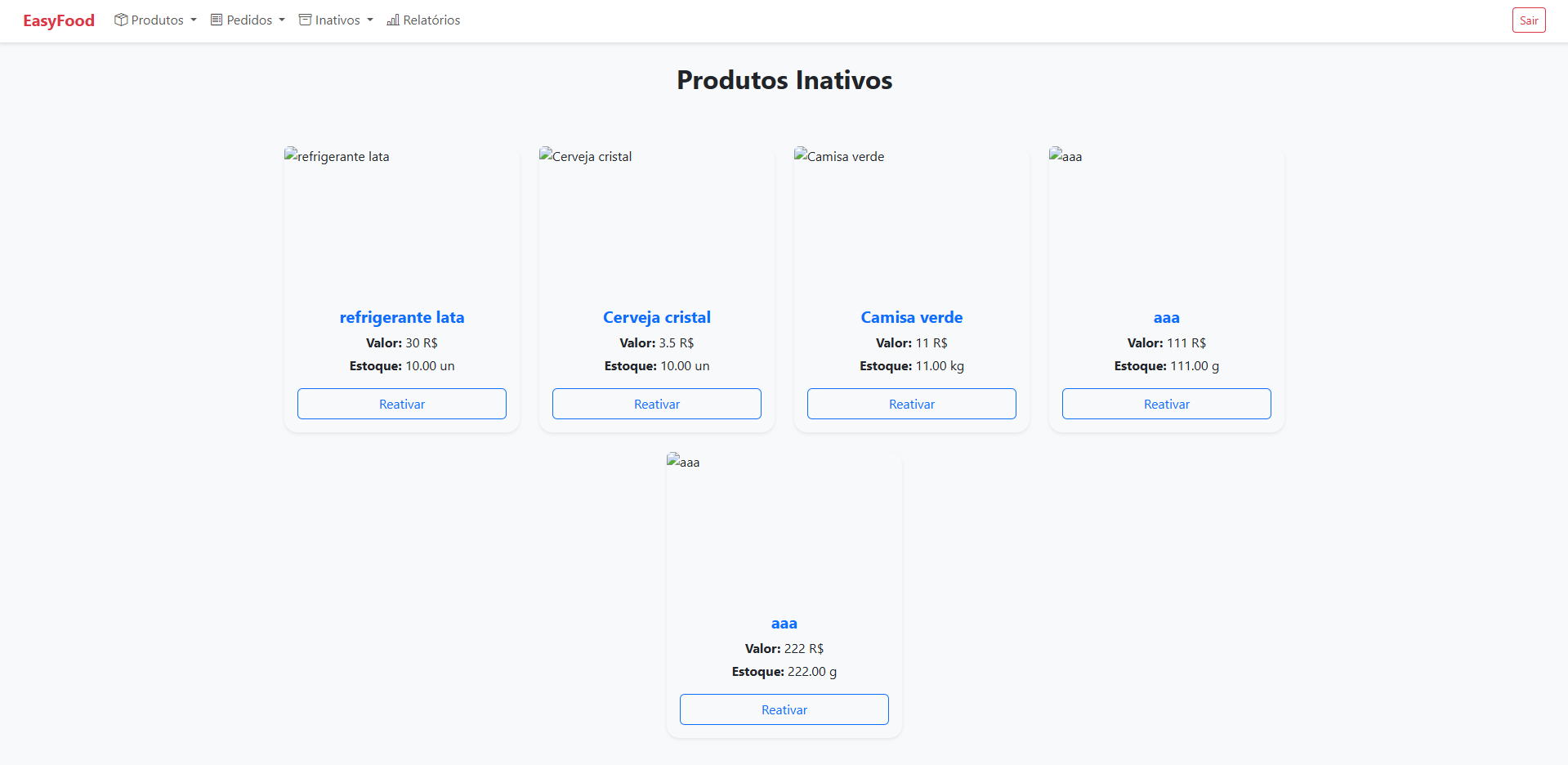 Produtos Inativos